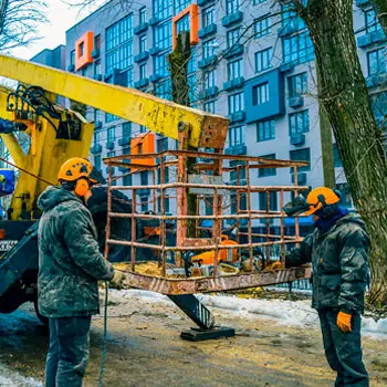 Арбористы после работы на авытовышке
